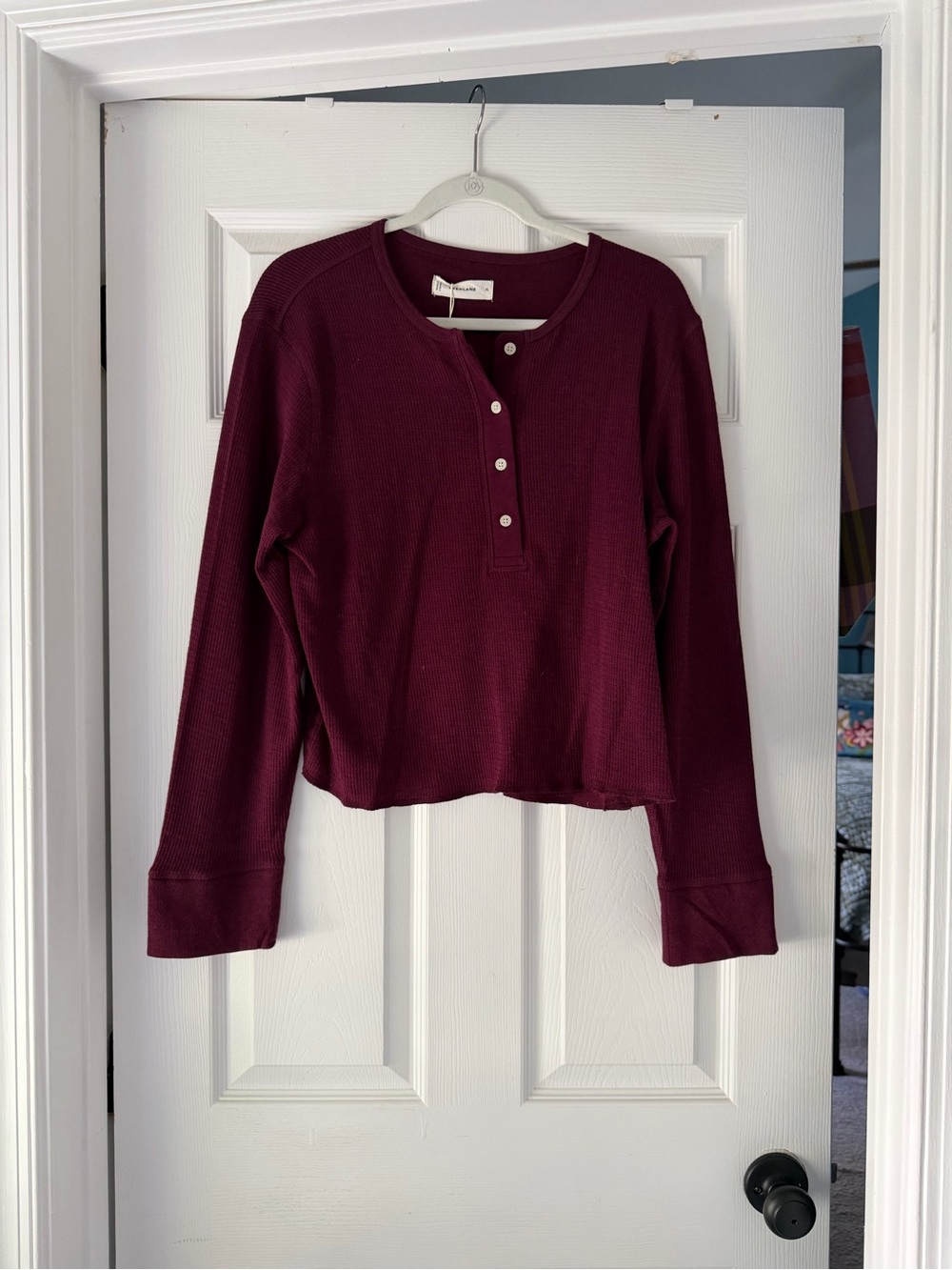 NWT Everlane Long Sleeve Henley Thermal Top - Burgundy